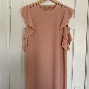 Zara blush pink mini dress with ruffle sleeve and grommets, Size S